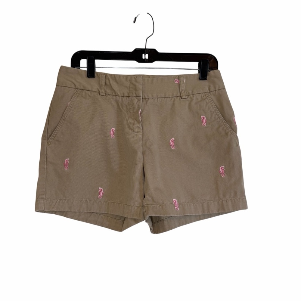 2/$30 J. Crew Tan Shorts with Pink Seahorse Novelty Embroidery